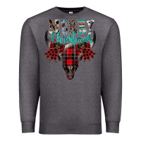 Charcoal Heather merry christmas bull skull Premium Sweatshirt - CowhideDigitalArt