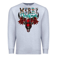 Heather Grey merry christmas bull skull Premium Sweatshirt - CowhideDigitalArt
