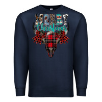 Navy merry christmas bull skull Premium Sweatshirt - CowhideDigitalArt