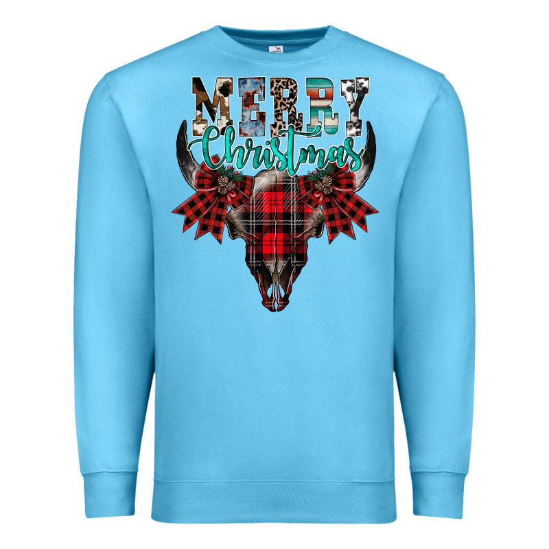Merry Christmas Bull Skull Premium Sweatshirt by CowhideDigitalArt | Teevron