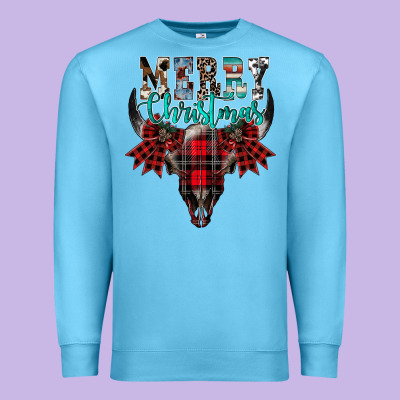 Merry Christmas Bull Skull Premium Sweatshirt Designed By Cowhidedigitalart
