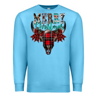 Ocean Blue merry christmas bull skull Premium Sweatshirt - CowhideDigitalArt