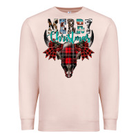 Pale Pink merry christmas bull skull Premium Sweatshirt - CowhideDigitalArt