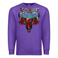 Purple merry christmas bull skull Premium Sweatshirt - CowhideDigitalArt