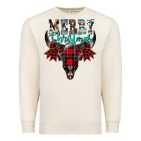 Sandshell merry christmas bull skull Premium Sweatshirt - CowhideDigitalArt
