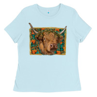 Baby Blue highland cow fall Ladies Tee - RanaPortraitStore
