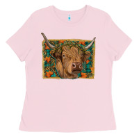 Bubblegum Pink highland cow fall Ladies Tee - RanaPortraitStore