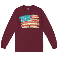 Burgundy American flag with leopard Long Sleeve Tee - HowdyJamesFarm