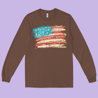American Flag With Leopard Long Sleeve Tee Designed By Howdyjamesfarm