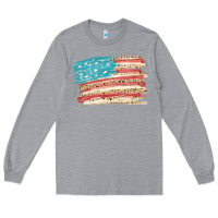 Heather Grey American flag with leopard Long Sleeve Tee - HowdyJamesFarm