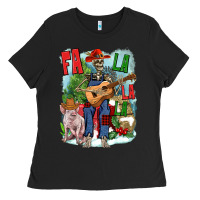 Black Fa la la la skeleton farm Ladies Tee - NancyCooperArtShop