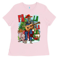 Bubblegum Pink Fa la la la skeleton farm Ladies Tee - NancyCooperArtShop