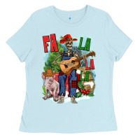 Baby Blue Fa la la la skeleton farm Ladies Tee - NancyCooperArtShop