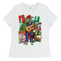 White Fa la la la skeleton farm Ladies Tee - NancyCooperArtShop
