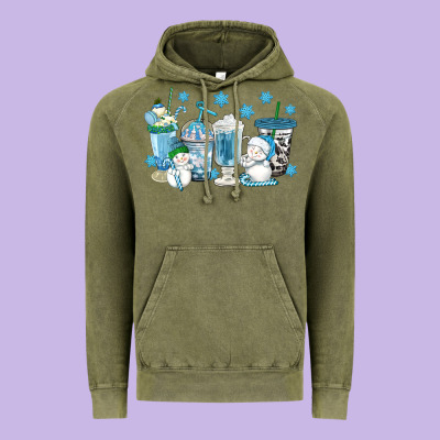 Winter Snowman Coffee Cups Vintage Hoodie Designed By Texasbilliewilder