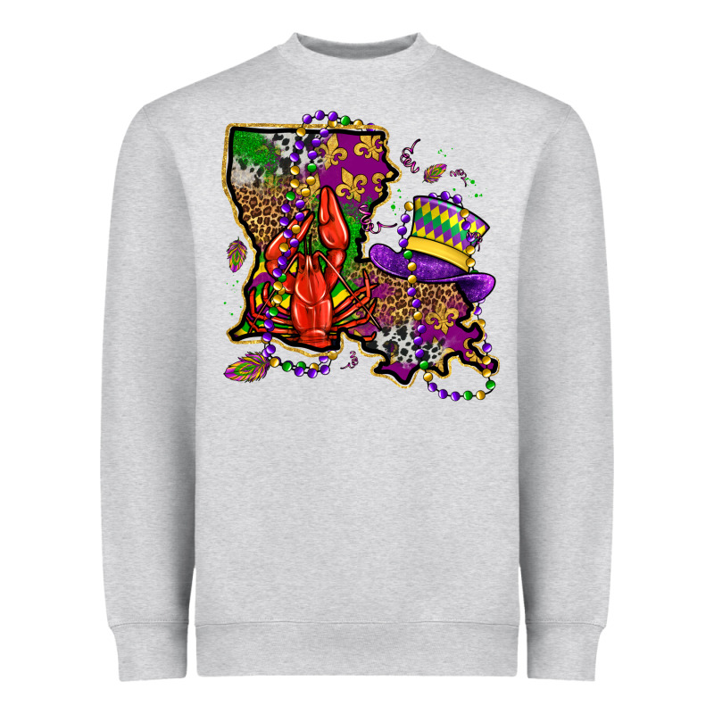 Mardi Gras Louisiana Map Heavyweight Sweatshirt by OliviaCreatesArt | Teevron