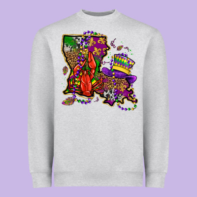 Mardi Gras Louisiana Map Heavyweight Sweatshirt Designed By Oliviacreatesart
