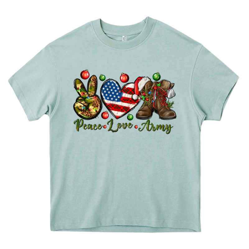 Peace Love Army Christmas Heavy Core Tee by NancyCooperArtShop | Teevron