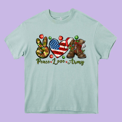 Peace Love Army Christmas Heavy Core Tee Designed By Nancycooperartshop