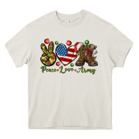 Cream peace love army christmas Heavy Core Tee - NancyCooperArtShop