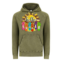 Vintage Olive hello summer with flip flops Vintage Hoodie - NancyCooperArtShop