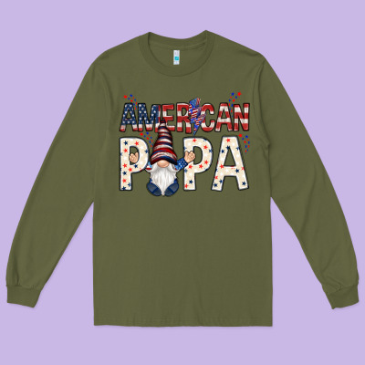 American Papa With Gnome 4th Of July Long Sleeve Tee Designed By Howdyjamesfarm