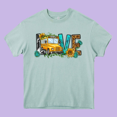 School Bus Love Heavy Core Tee Designed By Nancycooperartshop