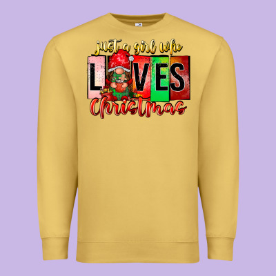 Just A Girl Who Loves Christmas Premium Sweatshirt Designed By Cowhidedigitalart
