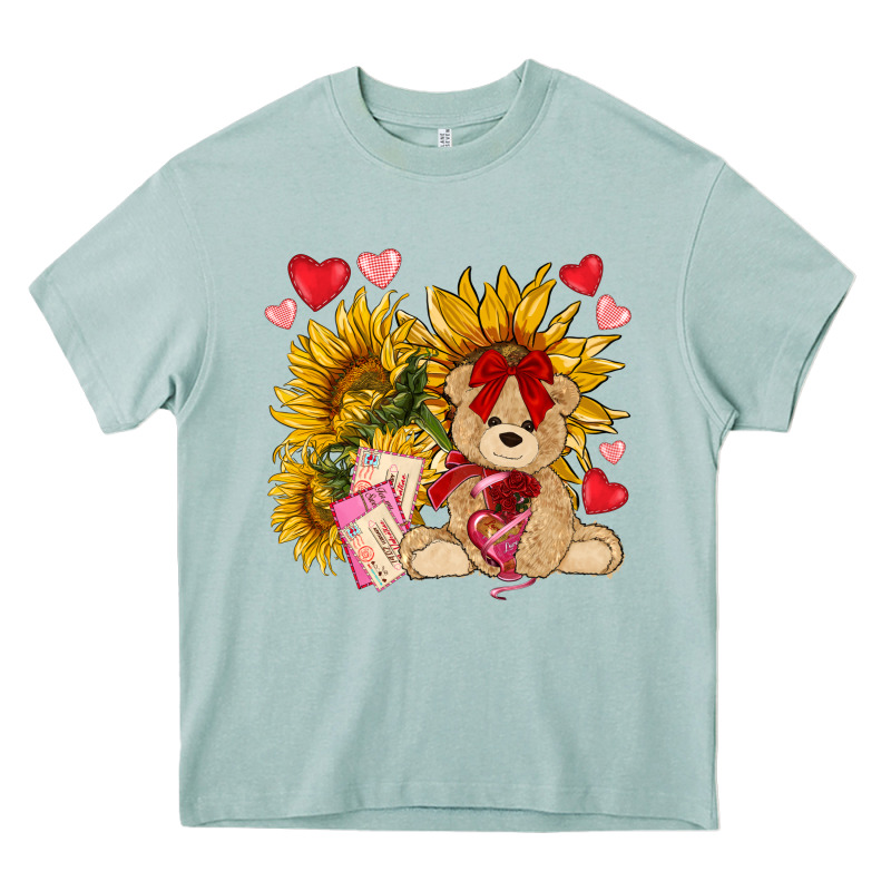 Valentines Day Sunflowers With Bear Hjf Heavy Core Tee by NancyCooperArtShop | Teevron