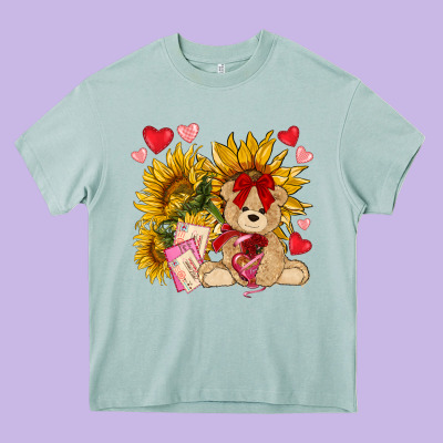 Valentines Day Sunflowers With Bear Hjf Heavy Core Tee Designed By Nancycooperartshop
