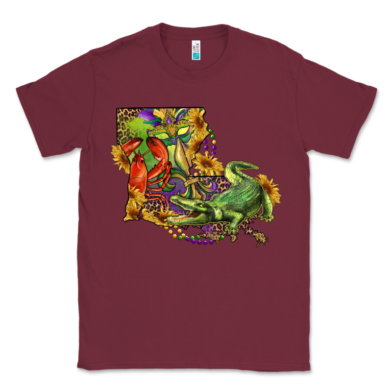Louisiana Map With Mardi Gras Crocodile Classic Tee by RanaPortraitStore | Teevron