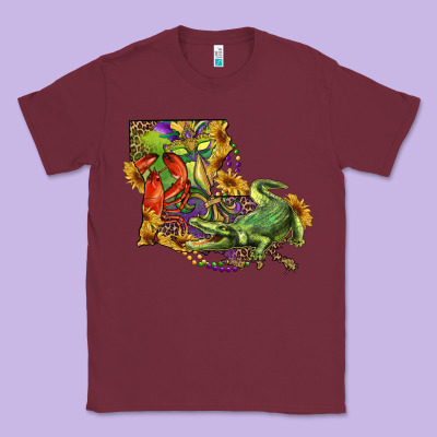 Louisiana Map With Mardi Gras Crocodile Classic Tee Designed By Ranaportraitstore
