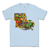 Dusty Blue louisiana map with mardi gras crocodile Classic Tee - RanaPortraitStore