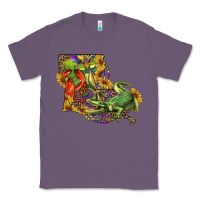 Lavender louisiana map with mardi gras crocodile Classic Tee - RanaPortraitStore