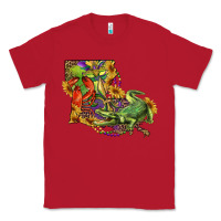 Red louisiana map with mardi gras crocodile Classic Tee - RanaPortraitStore