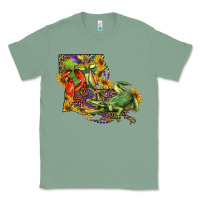 Sage louisiana map with mardi gras crocodile Classic Tee - RanaPortraitStore