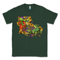 Sports Green louisiana map with mardi gras crocodile Classic Tee - RanaPortraitStore