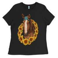 Brown Horse With Gemstone And Sunflowers Ladies Tee | Teevron