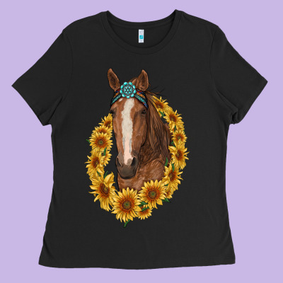Brown Horse With Gemstone And Sunflowers Ladies Tee Designed By Ranaportraitstore