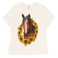 Bone brown horse with gemstone and sunflowers Ladies Tee - RanaPortraitStore