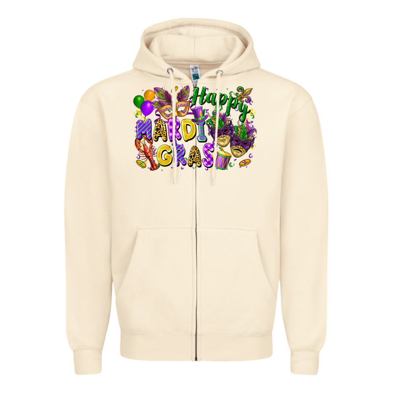 Happy Mardi Gras Zipper Hoodie by FaDigitalArtStudio | Teevron