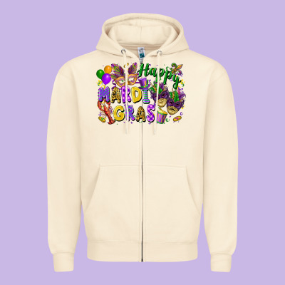 Happy Mardi Gras Zipper Hoodie Designed By Fadigitalartstudio