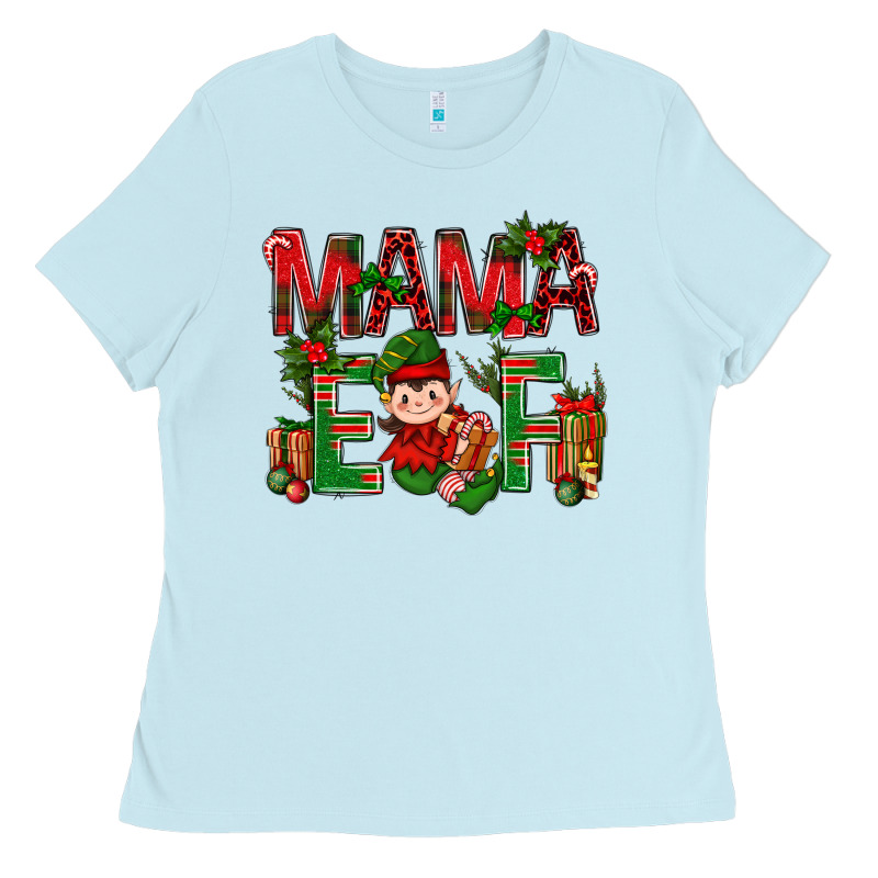 Mama Elf With Gift Christmas Ladies Tee by NancyCooperArtShop | Teevron