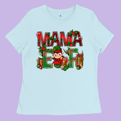 Mama Elf With Gift Christmas Ladies Tee Designed By Nancycooperartshop