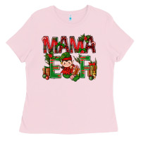Bubblegum Pink Mama Elf with Gift Christmas Ladies Tee - NancyCooperArtShop