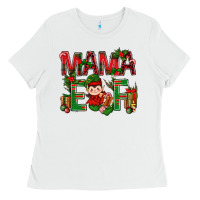 White Mama Elf with Gift Christmas Ladies Tee - NancyCooperArtShop