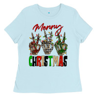 Baby Blue Merry Christmas skeleton hands Ladies Tee - NancyCooperArtShop
