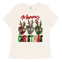 Bone Merry Christmas skeleton hands Ladies Tee - NancyCooperArtShop