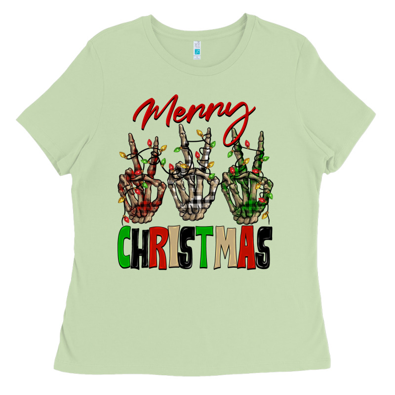 Merry Christmas Skeleton Hands Ladies Tee by NancyCooperArtShop | Teevron