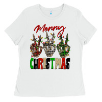 White Merry Christmas skeleton hands Ladies Tee - NancyCooperArtShop